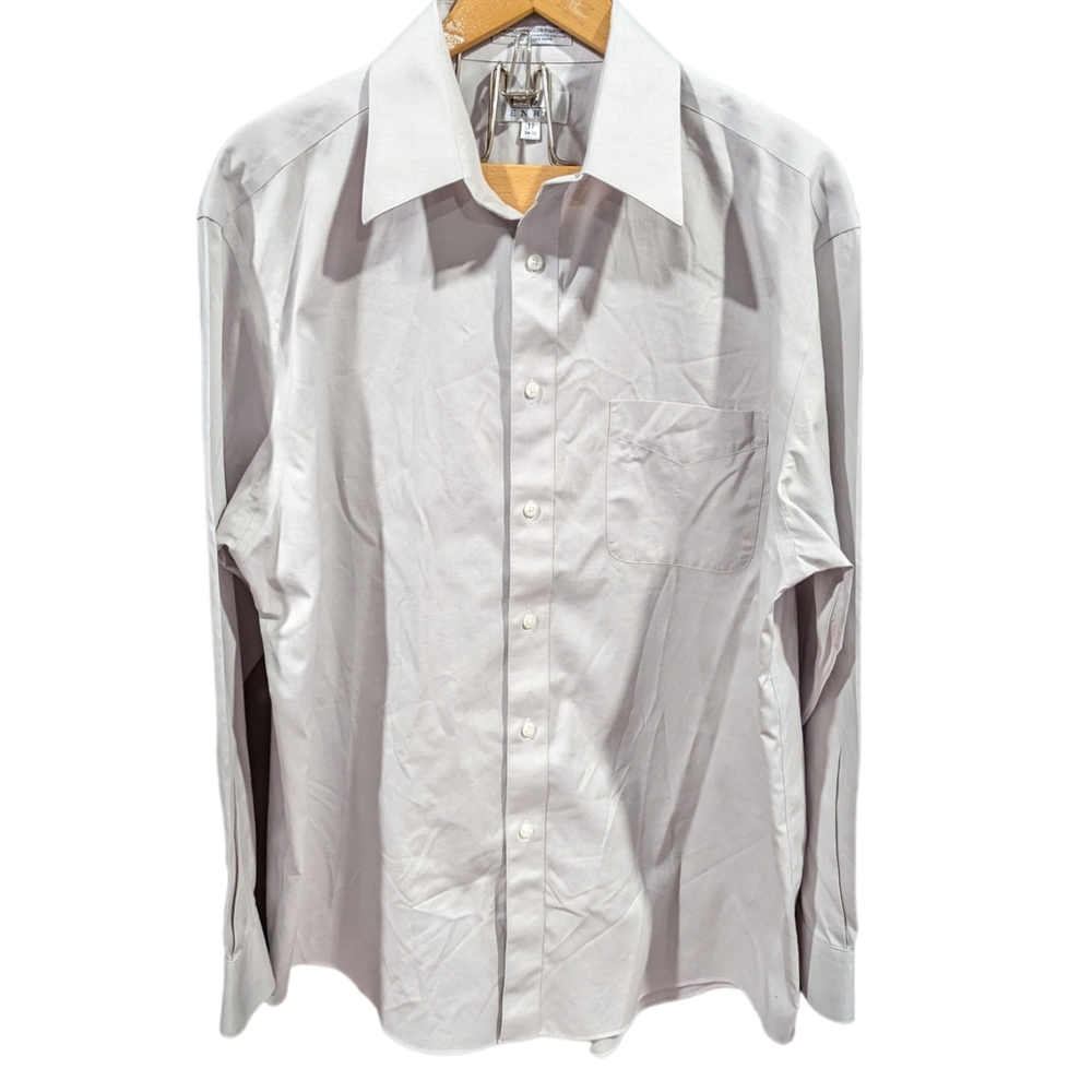 Enro Long Sleeve Button Front Dress Shirt Size 17 Light Gray